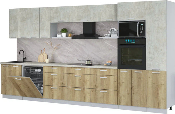 Изображение товара Кухонный гарнитур Интерлиния Мила Лайт 4.0-ПМ1 (бетон лайт/дуб золотой/опал светлый)