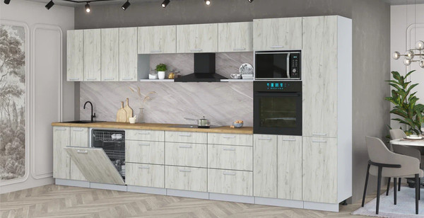 Изображение товара Кухонный гарнитур Интерлиния Мила Лайт 4.0-ПМ1  (дуб белый/дуб белый/дуб бунратти)