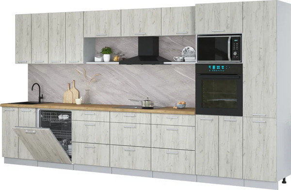 Изображение товара Кухонный гарнитур Интерлиния Мила Лайт 4.0-ПМ1  (дуб белый/дуб белый/дуб бунратти)