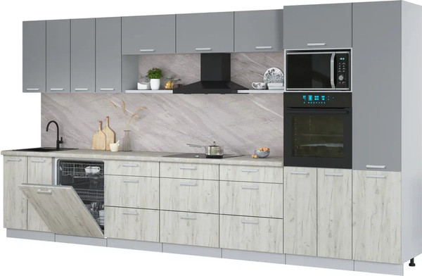 Изображение товара Кухонный гарнитур Интерлиния Мила Лайт 4.0-ПМ1 (серебро/дуб белый/опал светлый)