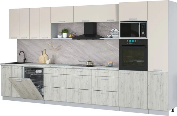 Изображение товара Кухонный гарнитур Интерлиния Мила Лайт 4.0-ПМ1  (персидский жемчуг/дуб белый/серый каспий)