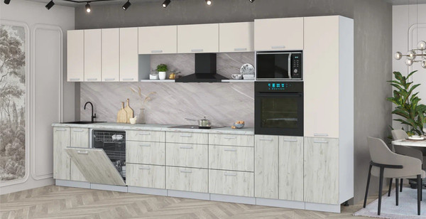 Изображение товара Кухонный гарнитур Интерлиния Мила Лайт 4.0-ПМ1  (персидский жемчуг/дуб белый/серый каспий)