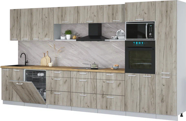 Изображение товара Кухонный гарнитур Интерлиния Мила Лайт 4.0-ПМ1  (дуб серый/дуб серый/дуб бунратти)