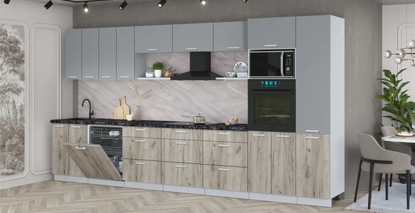 Изображение товара Кухонный гарнитур Интерлиния Мила Лайт 4.0-ПМ1 (серебро/дуб серый/кастилло темный)