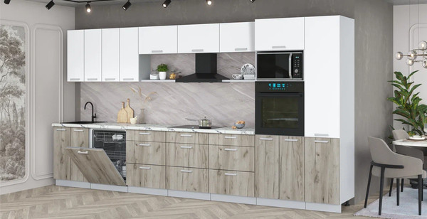 Изображение товара Кухонный гарнитур Интерлиния Мила Лайт 4.0-ПМ1  (белый платинум/дуб серый/белый гранит)