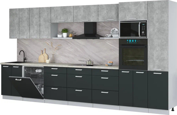 Изображение товара Кухонный гарнитур Интерлиния Мила Лайт 4.0-ПМ1  (бетон лайт/антрацит/опал светлый)