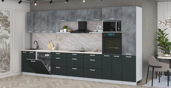 Изображение товара Кухонный гарнитур Интерлиния Мила Лайт 4.0-ПМ1 (бетон портленд/антрацит/травертин серый)