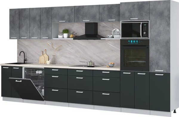 Изображение товара Кухонный гарнитур Интерлиния Мила Лайт 4.0-ПМ1 (бетон портленд/антрацит/травертин серый)