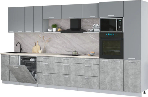 Изображение товара Кухонный гарнитур Интерлиния Мила Лайт 4.0-ПМ1 (серебро/бетон/травертин серый)