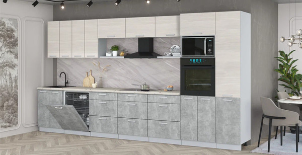 Изображение товара Кухонный гарнитур Интерлиния Мила Лайт 4.0-ПМ1 (вудлайн кремовый/бетон/бискайская сосна)