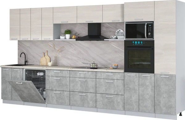 Изображение товара Кухонный гарнитур Интерлиния Мила Лайт 4.0-ПМ1 (вудлайн кремовый/бетон/бискайская сосна)