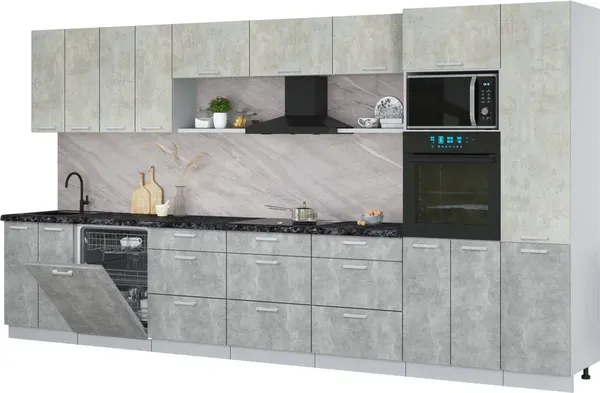 Изображение товара Кухонный гарнитур Интерлиния Мила Лайт 4.0-ПМ1  (бетон лайт/бетон/кастилло темный)