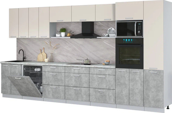 Изображение товара Кухонный гарнитур Интерлиния Мила Лайт 4.0-ПМ1  (персидский жемчуг/бетон/серый каспий)