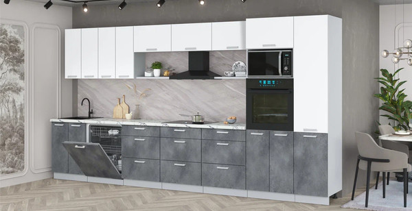 Изображение товара Кухонный гарнитур Интерлиния Мила Лайт 4.0-ПМ1  (белый платинум/бетон портленд/белый гранит)