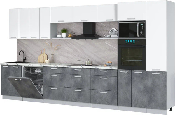 Изображение товара Кухонный гарнитур Интерлиния Мила Лайт 4.0-ПМ1  (белый платинум/бетон портленд/белый гранит)