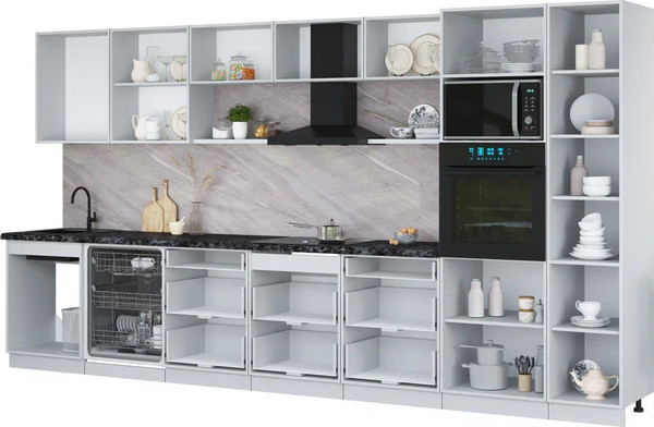 Изображение товара Кухонный гарнитур Интерлиния Мила Лайт 4.0-ПМ1 ( бетон лайт/бетон портленд/белый гранит)