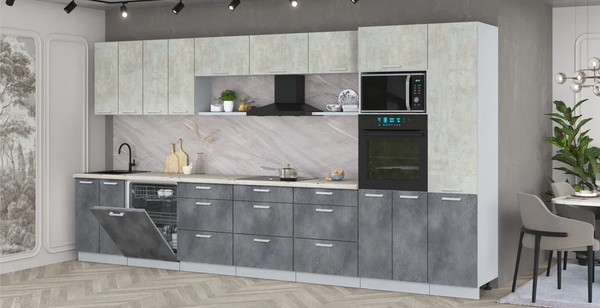 Изображение товара Кухонный гарнитур Интерлиния Мила Лайт 4.0-ПМ1  (бетон лайт/бетон портленд/бискайская сосна)