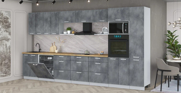 Изображение товара Кухонный гарнитур Интерлиния Мила Лайт 4.0-ПМ1 (бетон портленд/бетон портленд/дуб бунратти)