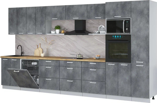 Изображение товара Кухонный гарнитур Интерлиния Мила Лайт 4.0-ПМ1 (бетон портленд/бетон портленд/дуб бунратти)