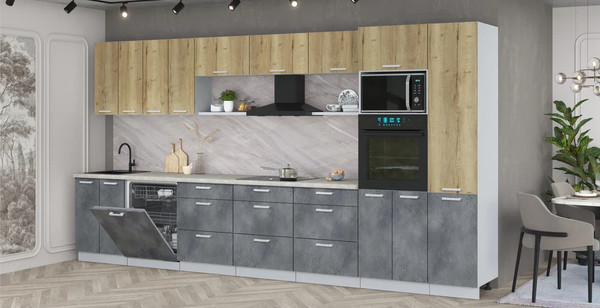 Изображение товара Кухонный гарнитур Интерлиния Мила Лайт 4.0-ПМ1 (дуб золотой/бетон портленд/опал светлый)