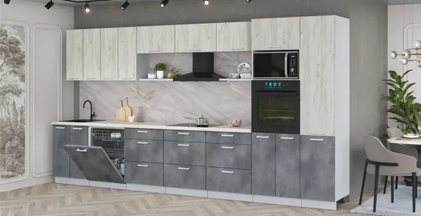 Изображение товара Кухонный гарнитур Интерлиния Мила Лайт 4.0-ПМ1  (дуб белый/бетон портленд/травертни)