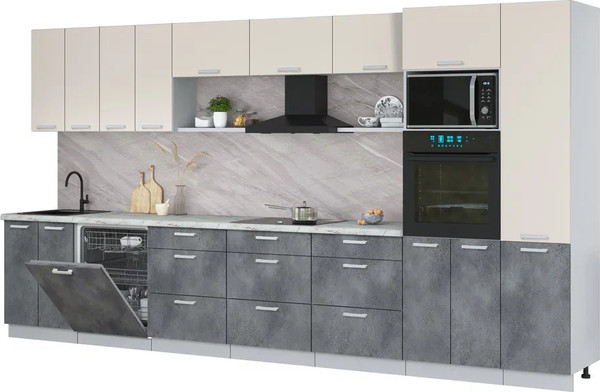 Изображение товара Кухонный гарнитур Интерлиния Мила Лайт 4.0-ПМ1  (персидский жемчуг/бетон портленд/серый каспий)