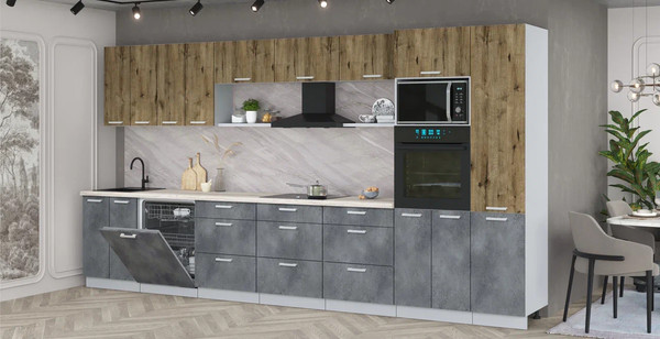 Изображение товара Кухонный гарнитур Интерлиния Мила Лайт 4.0-ПМ1  (дуб веллингтон/бетон портленд/травертин серый)