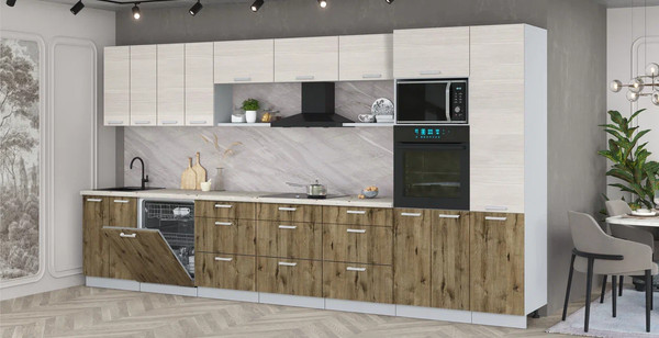 Изображение товара Кухонный гарнитур Интерлиния Мила Лайт 4.0-ПМ1 (вудлайн кремовый/дуб веллингтон/бискайская сосна)