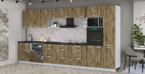 Изображение товара Кухонный гарнитур Интерлиния Мила Лайт 4.0-ПМ1 (дуб веллингтон/дуб веллингтон/кастилло темный)