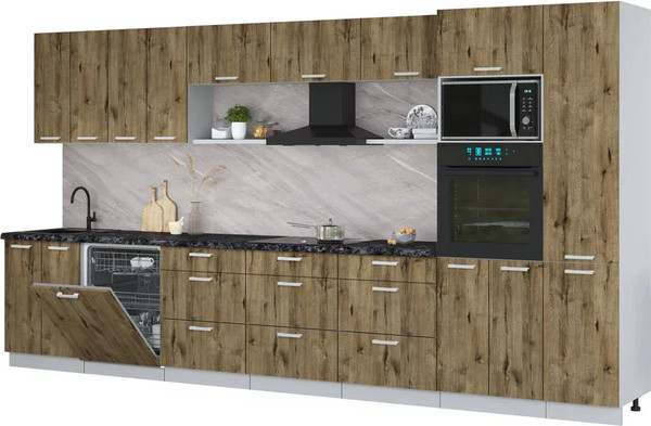 Изображение товара Кухонный гарнитур Интерлиния Мила Лайт 4.0-ПМ1 (дуб веллингтон/дуб веллингтон/кастилло темный)