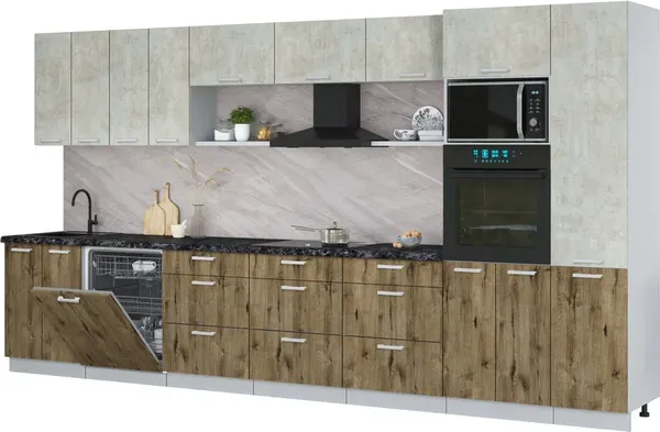 Изображение товара Кухонный гарнитур Интерлиния Мила Лайт 4.0-ПМ1  (бетон лайт/дуб веллингтон/кастилло темный)