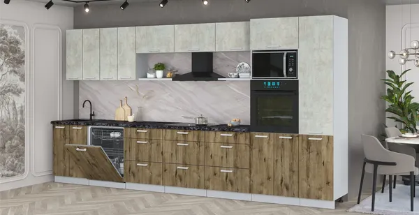 Изображение товара Кухонный гарнитур Интерлиния Мила Лайт 4.0-ПМ1  (бетон лайт/дуб веллингтон/кастилло темный)