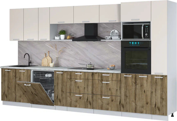 Изображение товара Кухонный гарнитур Интерлиния Мила Лайт 3.8-ПМ1  (персидский жемчуг/дуб веллингтон/серый каспий)