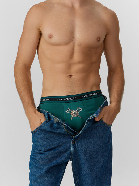 Изображение товара Комплект мужских трусов Mark Formelle 411228-2 (р.86-96, темно-зеленый/дикая охота на темно-зеленом)