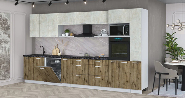 Изображение товара Кухонный гарнитур Интерлиния Мила Лайт 3.8-ПМ1  (бетон лайт/дуб веллингтон/кастилло темный)