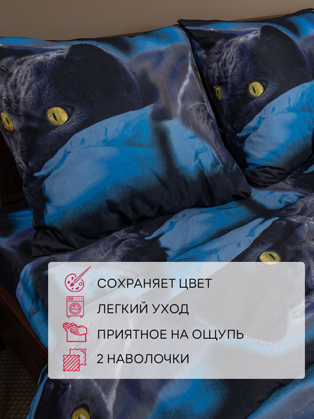 Изображение товара Комплект постельного белья Amore Mio Макосатин BZ Meow Double M / 92929  (синий)