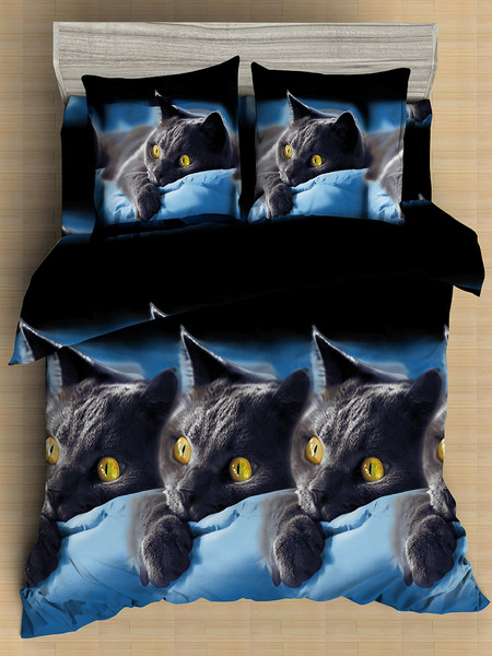 Изображение товара Комплект постельного белья Amore Mio Макосатин BZ Meow Euro M / 92930 (синий)