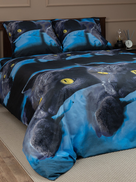 Изображение товара Комплект постельного белья Amore Mio Макосатин BZ Meow Euro M / 92930 (синий)