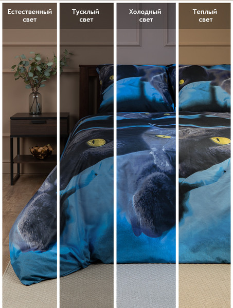 Изображение товара Комплект постельного белья Amore Mio Макосатин BZ Meow Euro M / 92930 (синий)