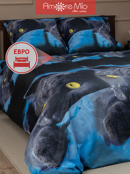 Изображение товара Комплект постельного белья Amore Mio Макосатин BZ Meow Euro M / 92930 (синий)