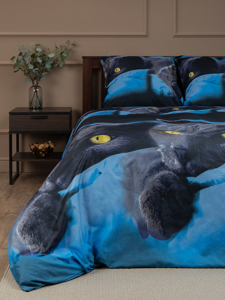 Изображение товара Комплект постельного белья Amore Mio Макосатин BZ Meow Euro M / 92930 (синий)