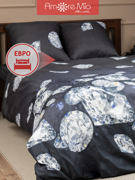 Изображение товара Комплект постельного белья Amore Mio Макосатин BZ Black Euro M / 93797 (серый)