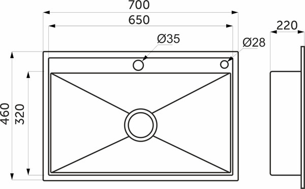 Изображение товара Мойка кухонная AKS Прямоугольная 70x46 (глянец сатин)