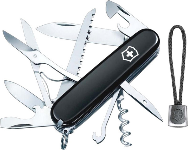 Изображение товара Нож швейцарский Victorinox Huntsman 1.3713.3 с темляком 4.1824 (черный)