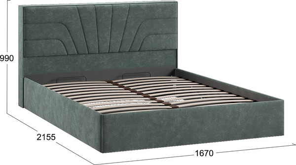 Изображение товара Двуспальная кровать ТриЯ Пандора с ПМ 160x200 Тип 1  (велюр Brut Forest 09)