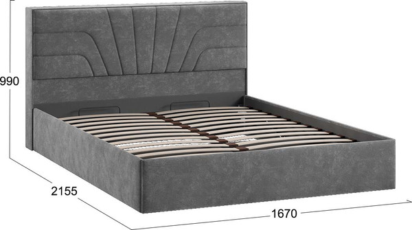 Изображение товара Двуспальная кровать ТриЯ Пандора с ПМ 160x200 Тип 1 (велюр Brut Grey 16)