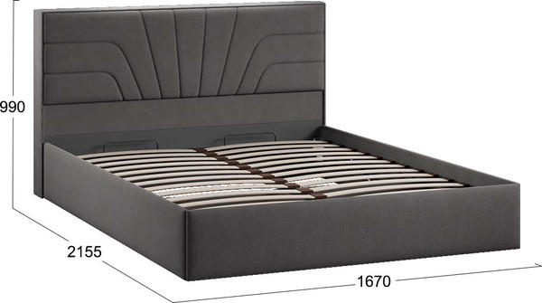 Изображение товара Двуспальная кровать ТриЯ Пандора с ПМ 160x200 Тип 1 (велюр графит)