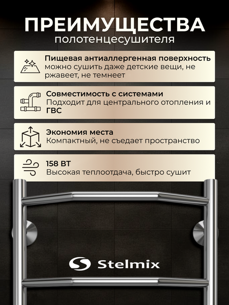 Изображение товара Полотенцесушитель водяной Stelmix Трапеция ВПС П4 400х600