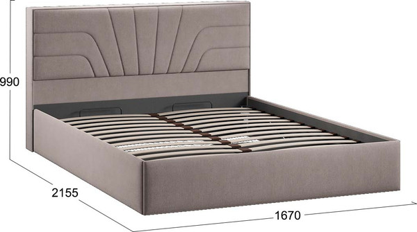 Изображение товара Двуспальная кровать ТриЯ Пандора с ПМ 160x200 Тип 1  (велюр мокко темный)