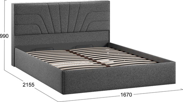 Изображение товара Двуспальная кровать ТриЯ Пандора с ПМ 160x200 Тип 1  (микровелюр Jercy Graphite)